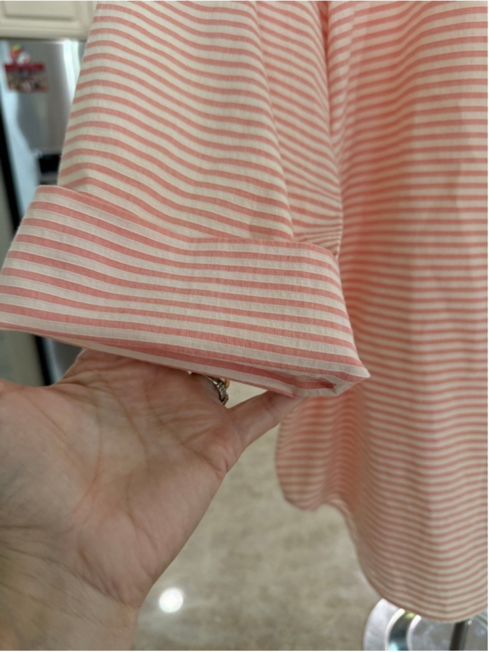 LAFAYETTE 148 Orange White peach Striped Button Down Shirt L, rolled sleeves, - Picture 4 of 9